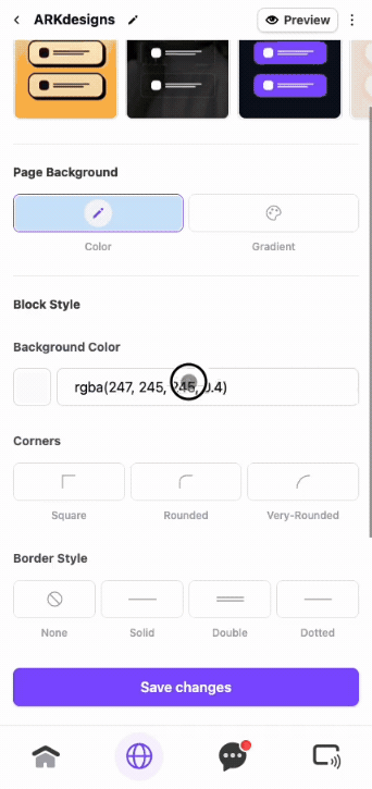 User editing border styles and previewing them